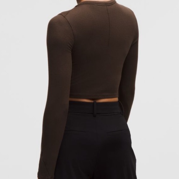 Lululemon Hold Tight Chocolate Brown Long Sleeve Modal Blend Crop Top - Picture 3 of 11